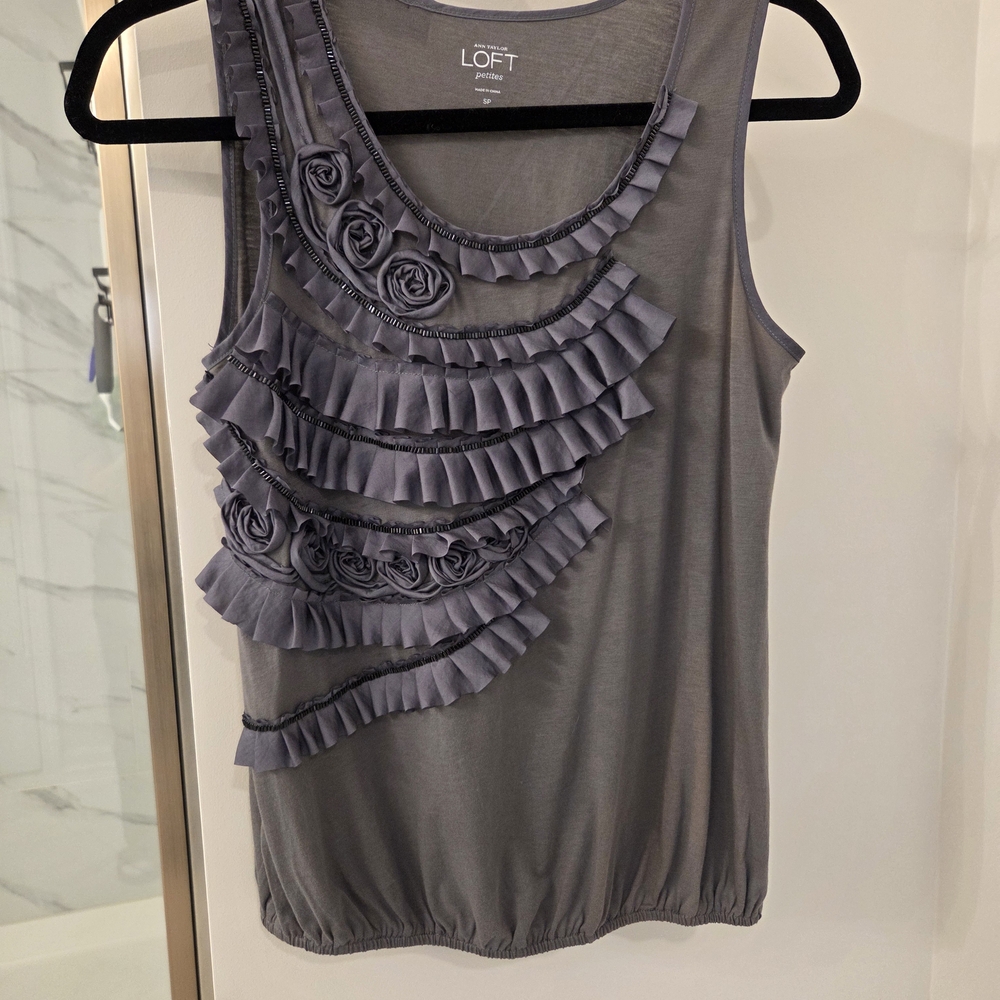 LOFT Charcoal Ruffled Blouse